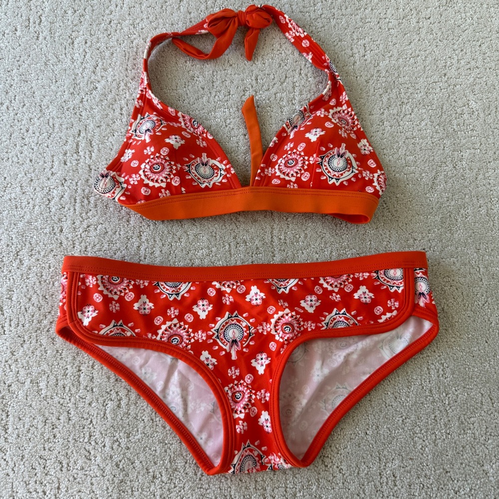 Patagonia Bikini Set Womens Small Orange Medallion Paisley Halter Two Piece